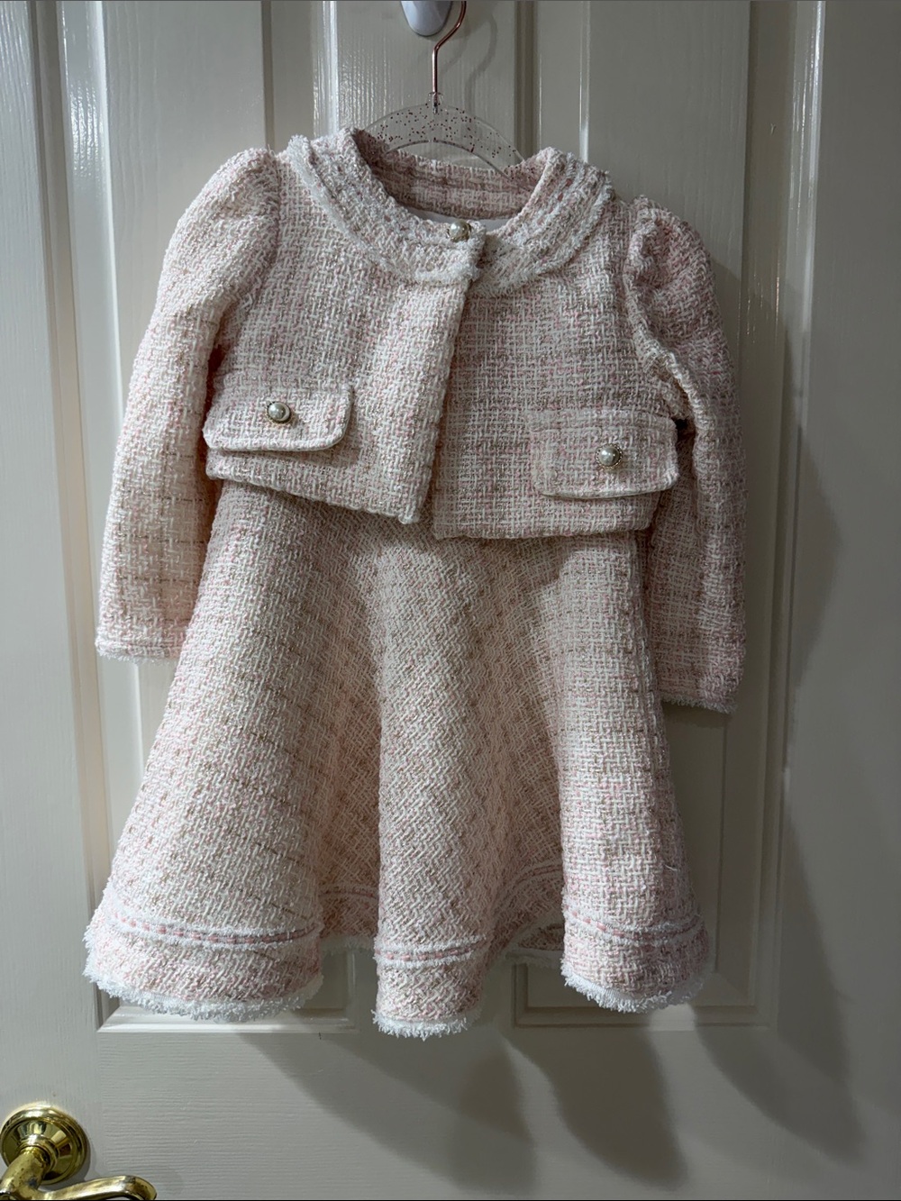 Like New 2T Rachel Zoe Pink Tweed Formal Dress with Matching Cropped Jacket